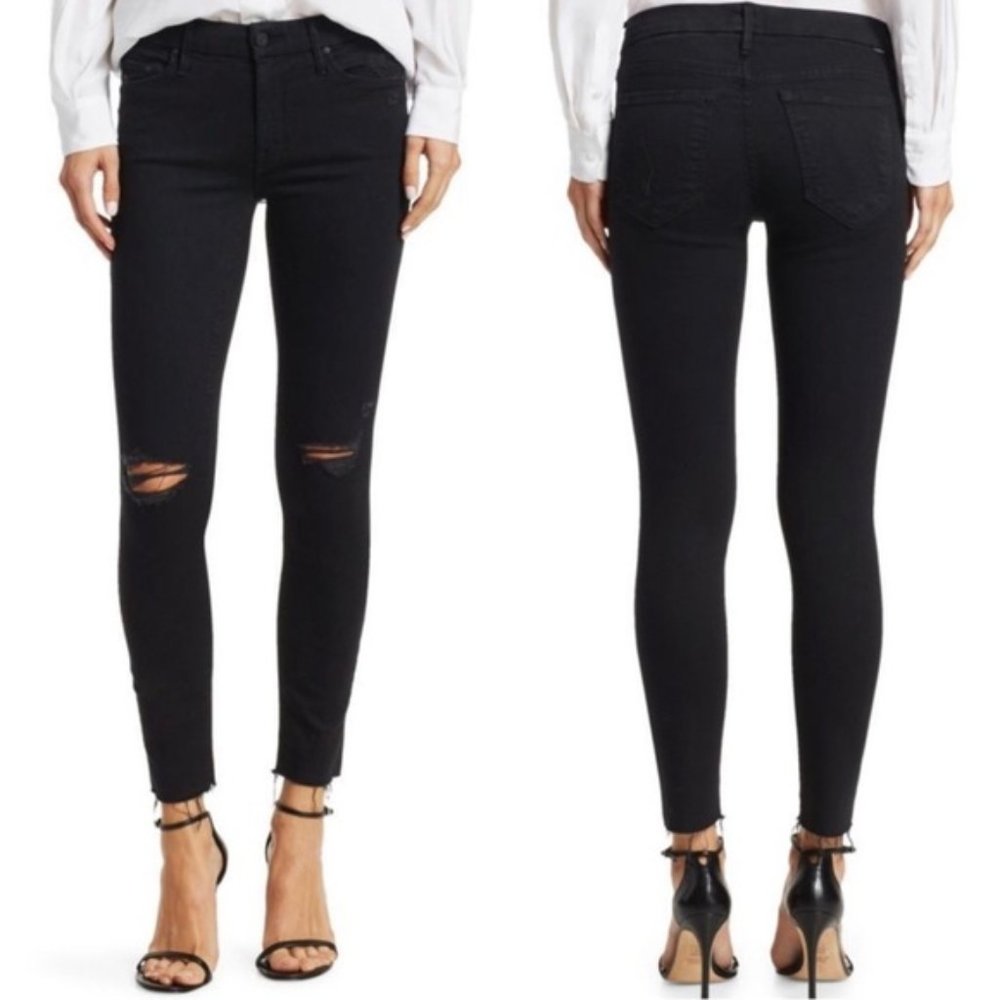 MOTHER The Looker Black Ankle Fray Skinny Jean 28
